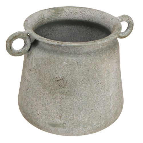 Floristik24 Decorative pot vintage planter metal with handles grey H13.5cm