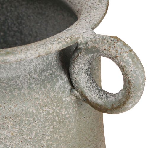 Product Decorative pot vintage planter metal with handles grey H13.5cm