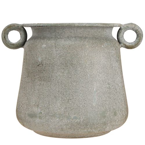 Product Decorative pot vintage planter metal with handles grey H13.5cm