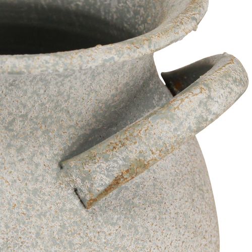 Product Decorative vase with handles vintage planter metal grey H13cm