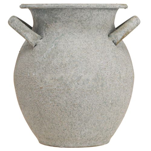 Product Decorative vase with handles vintage planter metal grey H13cm