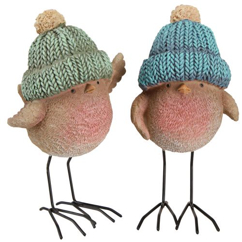 Floristik24 Decoration Bird with Hat Winter Decoration Blue Green H18cm 2 Pcs