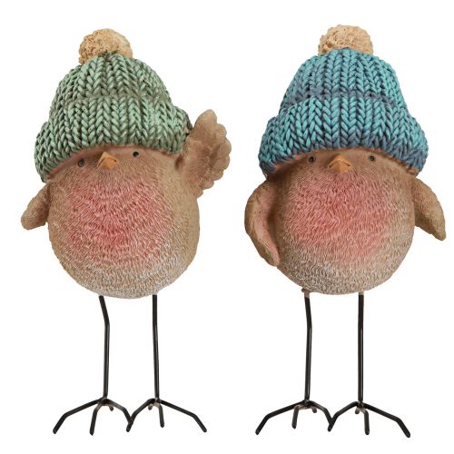 Product Decoration Bird with Hat Winter Decoration Blue Green H18cm 2 Pcs