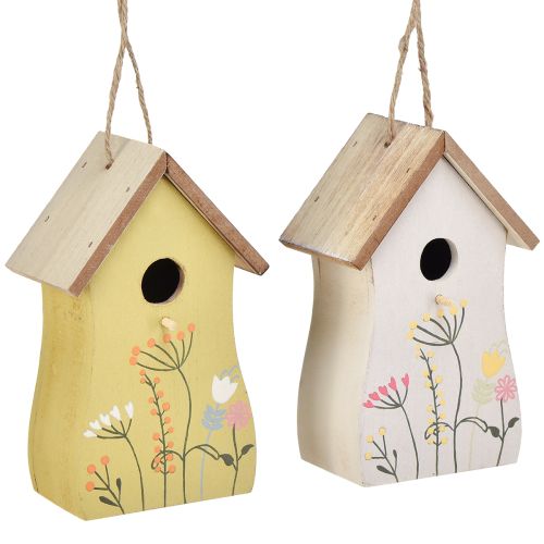 Decoration for hanging birdhouse wood white yellow 13cm 2 pcs