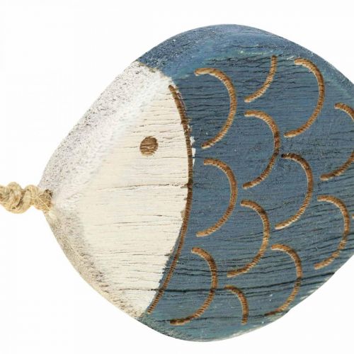 Product Decorative Fish Maritime Hanging Decoration Wooden Fish Blue H11cm 6pcs