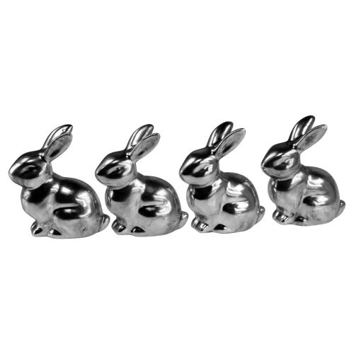 Product Decorative Easter Bunny Silver Easter Decoration Bunny Sitting H9cm 4pcs