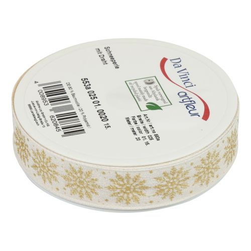 Product Christmas ribbon gift ribbon snowflake white 25mm 20m