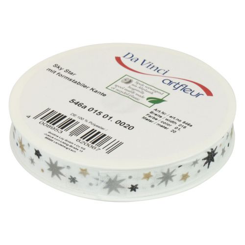 Product Ribbon Christmas gift ribbon white star pattern 15mm 20m