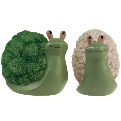 Decorative figures snails decoration green white 7.5x11.5x10.5cm