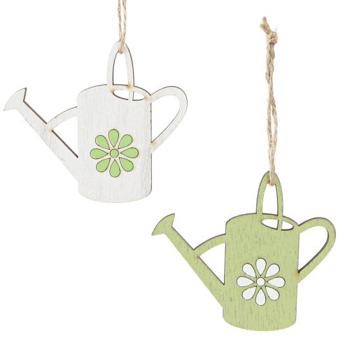 Decorative Hanging Watering Can Wood Decoration Natural Green 8cm 12 Pcs