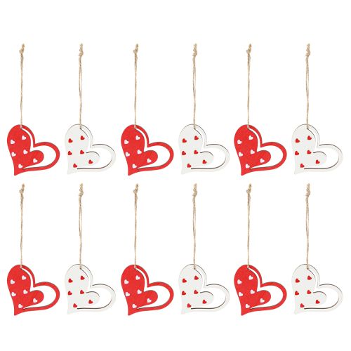 Product Decorative Hanging Heart Decoration for Mother&#39;s Day Red White 7.5cm 12 Pcs