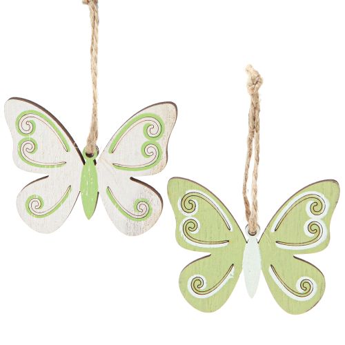 Decorative Hanging Butterfly Decoration Wood Natural Green 5×6cm 12 pcs