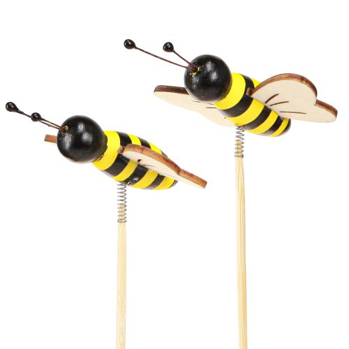 Decorative Plug Bees Decoration Wood Black Yellow 6cm H35cm 8 Pcs