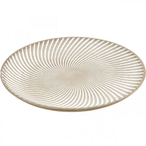 Product Decorative plate round white brown grooves table decoration Ø35cm H3cm