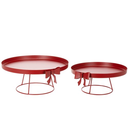 Product Metal Display Tray Set with Stand and Decorative Bow, Red, 30cm and 25cm, 2-Piece Set