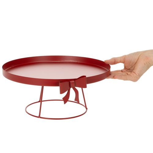 Product Metal Display Tray Set with Stand and Decorative Bow, Red, 30cm and 25cm, 2-Piece Set