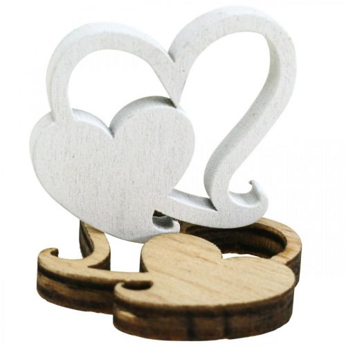 Product Double heart wood, scatter decoration wedding hearts W3cm 72 pcs