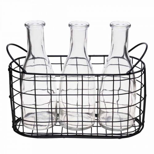 Floristik24 Wire basket bottle vase metal table decoration black 23×9×12cm