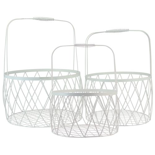 Product Wire basket with handle basket white metal Ø25/30/35cm set of 3