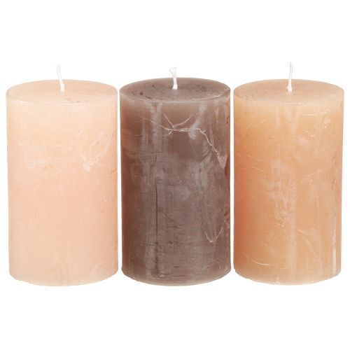 Floristik24 Solid coloured pillar candles 3 colours brown 60×100mm 12 pcs