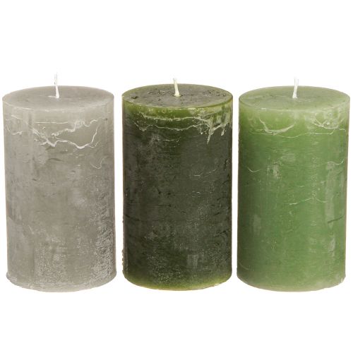 Solid coloured pillar candles 3 colours green 60×100mm 12 pcs