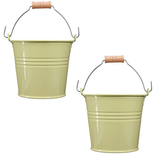 Product Bucket Metal Flowerpot Handle Green-Yellow 20x17.5x16cm 2pcs