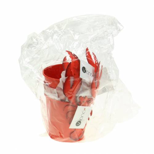 Product Decorative bucket lobster metal red Ø8cm H13cm 3 pcs