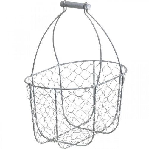 Product Wire basket with handle, baskets nostalgic, metal basket shabby chic, antique look silver, white L35/30/25cm H46.5/35/25cm set of 3