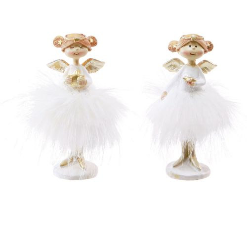 Angel Decoration Christmas Figures in White Gold H10.5cm 2pcs