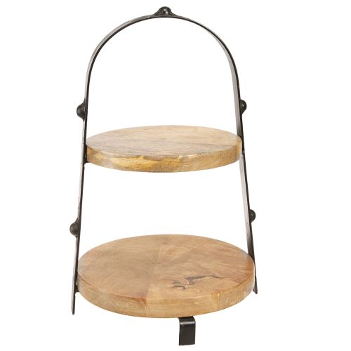 Etagere Wood Metal Natural Black 2-tier Ø25.5cm H38cm