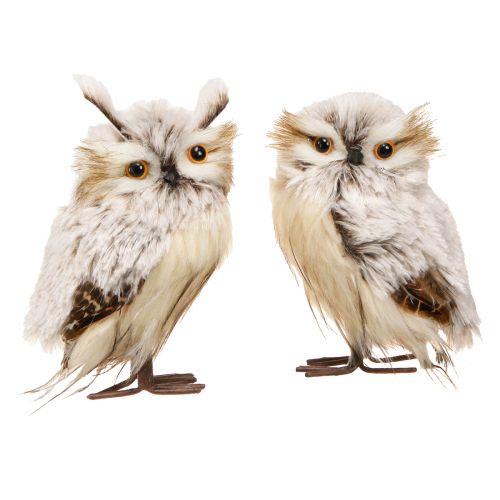 Owl Figures Decoration Owl Pair in Cream Brown 15cm 2 Pcs