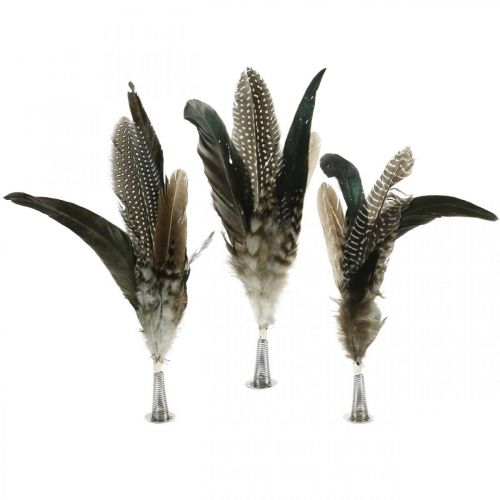 Plume on metal spring Spring decoration Real feathers 25cm 5pcs