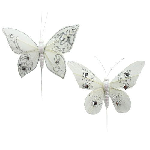 Butterly Garland - White Butterflies w/Silver Glitter - 70 Long