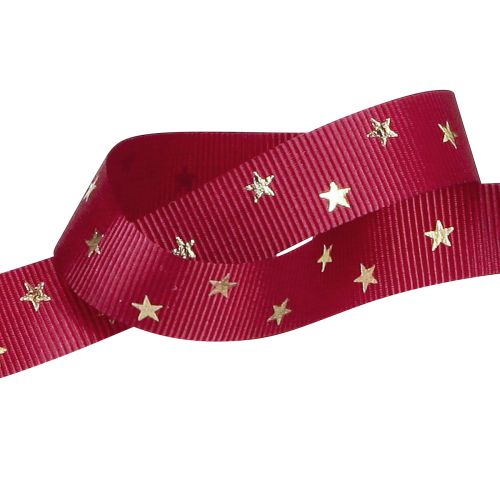 Product Festive decorative ribbon in dark red with golden stars Width 15mm Length 20m