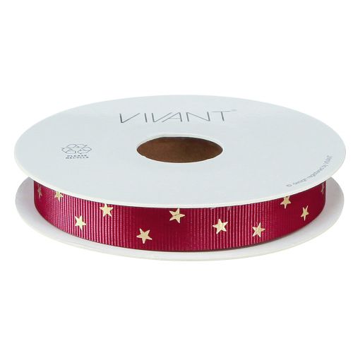 Product Festive decorative ribbon in dark red with golden stars Width 15mm Length 20m