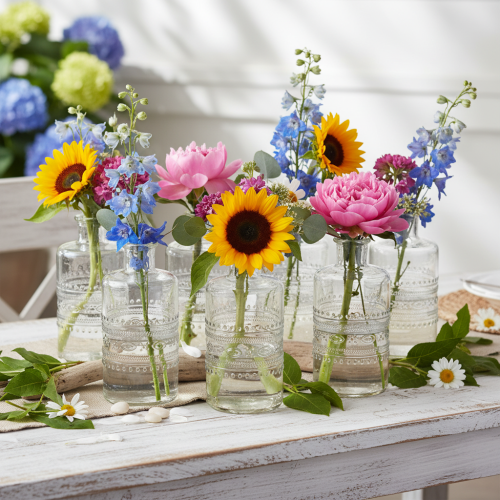 Product Set of 6 Clear Glass Cylindrical Decorative Vases with Pattern – 15cm