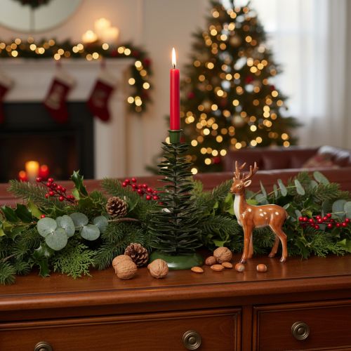 Product Candle Holder Tree-Shaped Green Metal Decoration 28cm Indoor Use