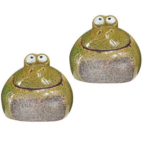 Product Frog Decoration Green Brown Ceramic Frog Head H10.5cm 2 Pcs