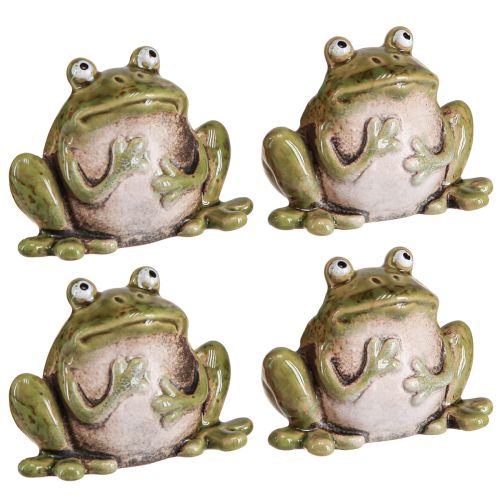 Product Frog Decoration Ceramic Green Brown Vintage Summer H7cm 4 Pcs