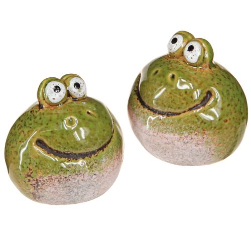 Floristik24 Frog Head Ceramic Summer Green Brown Vintage 7x7cm 4 pcs