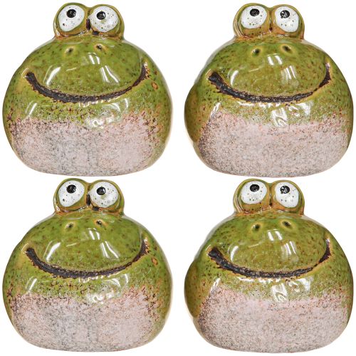 Product Frog Head Ceramic Summer Green Brown Vintage 7x7cm 4 pcs