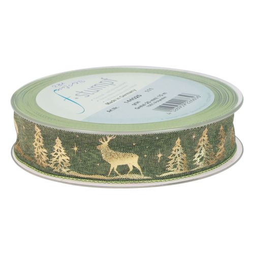 Product Gift ribbon green gold Christmas ribbon deer 25mm 15m