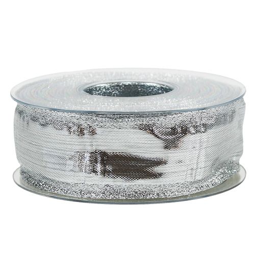 Product Deco ribbon silver with wire edge 40mm 25m