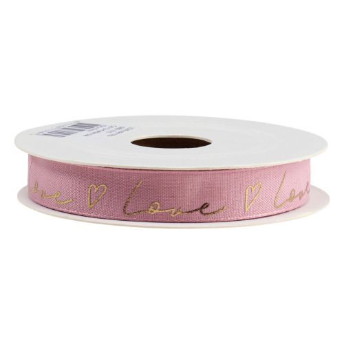 Product Gift ribbon with hearts decorative ribbon pink gold 15mm 15m