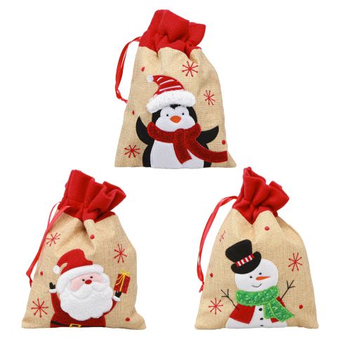 Floristik24 Gift bags Christmas Santa Claus jute look 20×23cm 3pcs