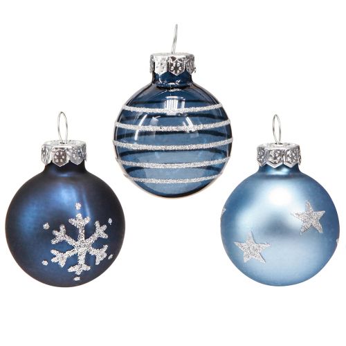 Floristik24 Glass Christmas tree balls blue silver decor mini Ø3cm 9 pcs