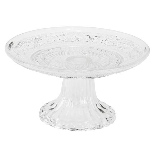 Glass plate on foot Flat glass bowl with pattern Clear Ø15cm