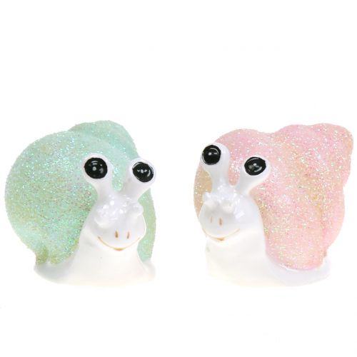 Deco figure snail glitter mint/pink 8cm 6pcs