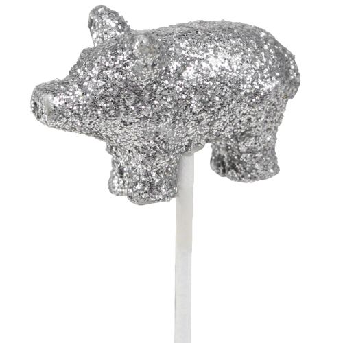 Product Lucky pig New Year&#39;s Eve lucky charm on a stick silver 3cm 6pcs