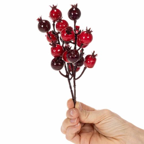 Product Artificial Pomegranate Branches, Red, 19 cm, Set of 4 for Vases and Floral Arrangements